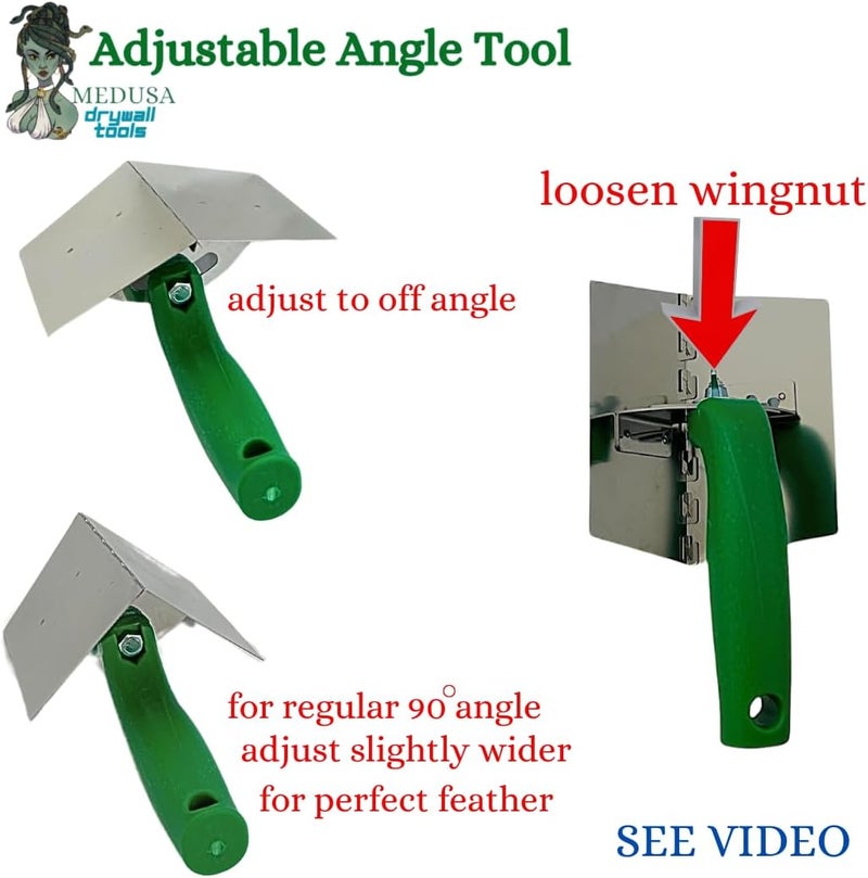 MEDUSA Stainless Steel Adjustable Drywall Angle Tool with Two in One Reversable Blade and Drywall angle Taping Mud Roller - Image 2